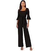 ADRIANNA PAPELL Women's Knit Crepe Tie Front Jumpsuit | Formal One Piece Jumpsuit with Bell Sleeves & Wide Leg Design