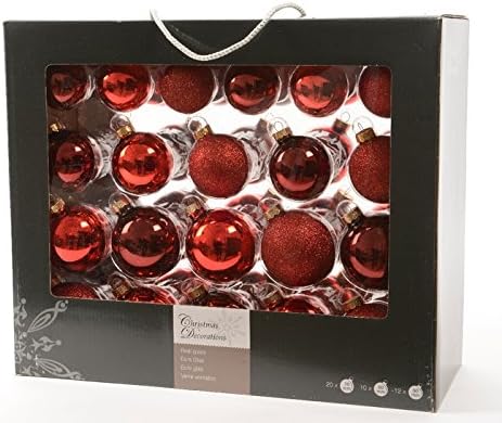 42 Real Glass Christmas Baubles Decorations Glitter Shiny Matt Mixed Red 340542