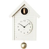 Cuckoo Clock Japanese Handcrafted Solid Wood Pendulum Wall Clock Silent Non-Ticking Hourly Chime Function Battery Operated Modern Decorative for Living Room Bedroom Kids Cuckoo CLOCK CH-059 (WHITE)