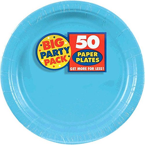 Big Party Pack Dinner Plates, 50 Pieces, Made from Paper, Caribbean Blue, 9