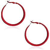 WUWEIJIAJIA 70s 80s Classic Vintage Big Colorful Matte Metal Hoop Earrings Retro Neon Large Earrings Party Dangle Drop Earrings Accessories for Women (Red)