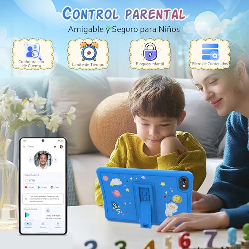 TABWEE K10 Kids Tablet 10 Inch, Android 15 Kids Tablet, 12 GB RAM (4+8) 64 GB ROM (TF 2 TB), Wi-Fi, Parental Control, Children's Educational Tablet with Blue Case