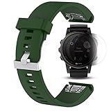 TUSITA Replacement Silicone Strap Band WristBand Accessory For Garmin Fenix 5S With Screen Protector(Olive)