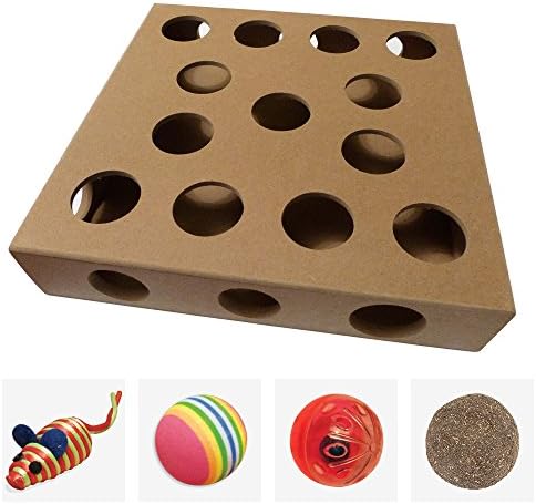 Unique Design, New to the US for 2017 - Interactive Indoor Kitten and Cat Toy Puzzle Box - From UK TV The Secret Life of Kittens - Four Cat Toys included, 3 Balls and a Mouse - Great Gift for any Cat