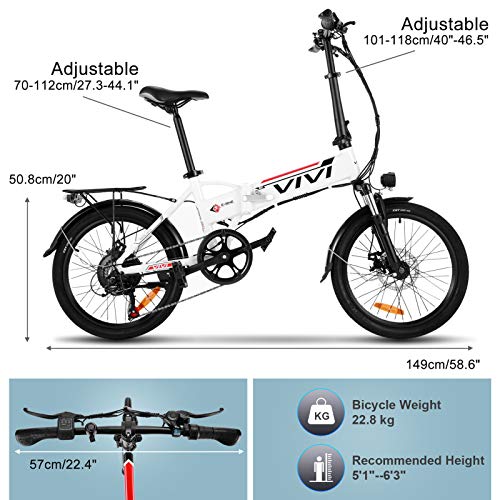 VIVI Folding Electric Bike 20'' Electric Bicycle 350W Ebike, Electric