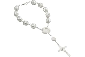 Kioiner Rosary Beads Catholic for Rearview Mirror, White Car Mirror Pendant with Crucifix, Car Decor Interior Pendant Cross H