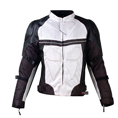 PRO LEATHER & MESH MOTORCYCLE WATERPROOF JACKET WHITE WITH EXTERNAL ARMOR XXL