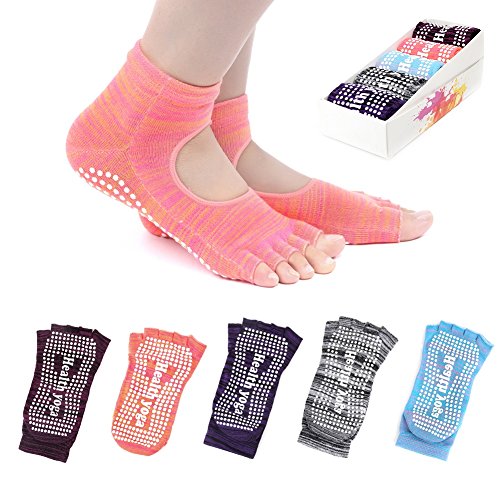 ADENLINA 5 Pairs Non Slip Skid Yoga Socks Toeless Silicone Dot Yoga Pilates Barre Socks with Grips for Women & Men