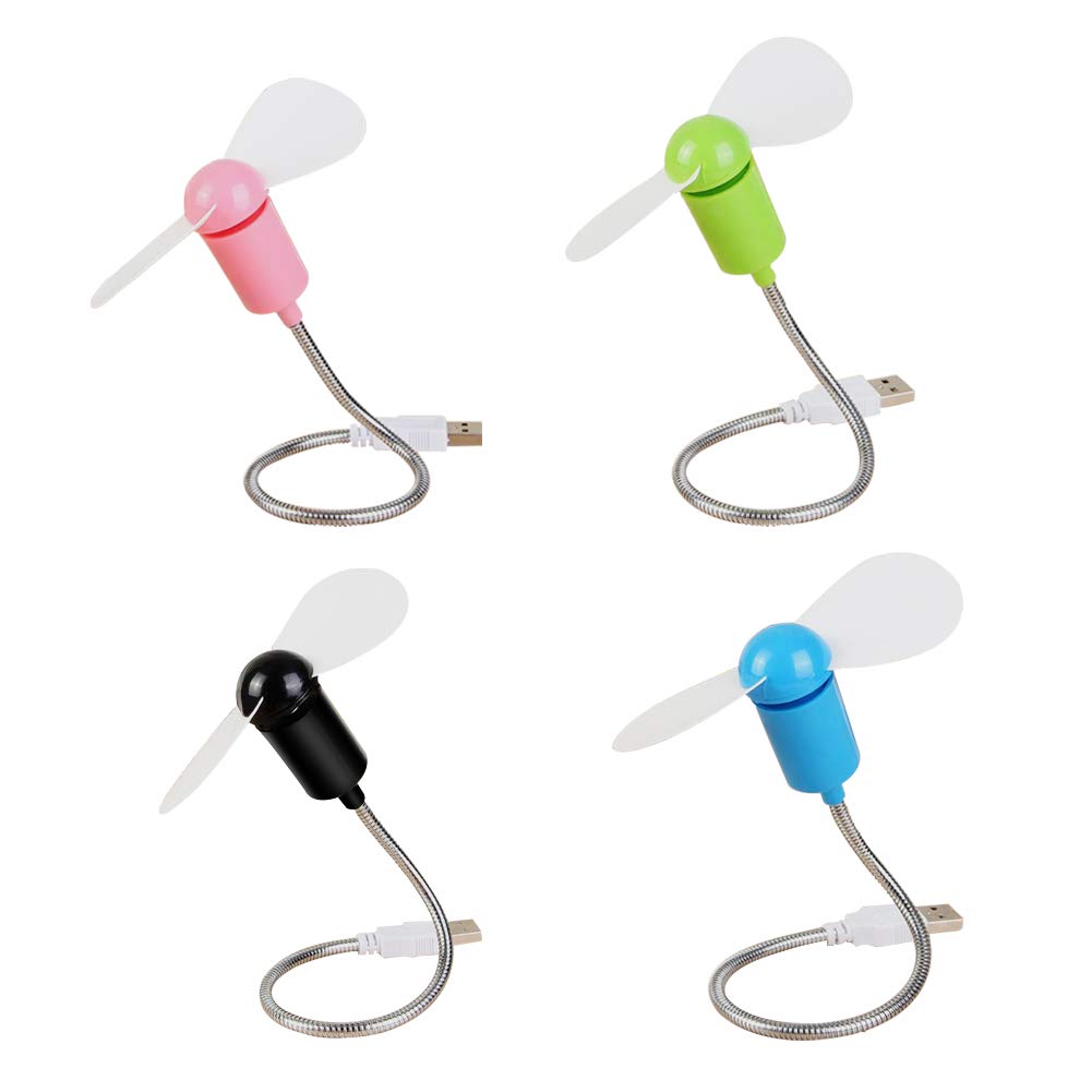 4PCS USB Mini Hose Fan,Metal Corrugated Hose Mini Fan with Swan Neck, Flexible Cooling Fan, Portable Silent Serpentine Desktop Fan for Notebook Computers Mobile PC Home Office Travel Fan