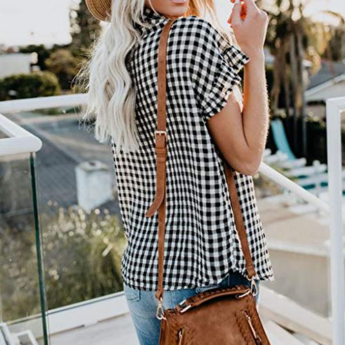 Toponly Plaid T-Shirt For Womens Casual Short Sleeves Button Pullover Tops Tee Summer Fashion