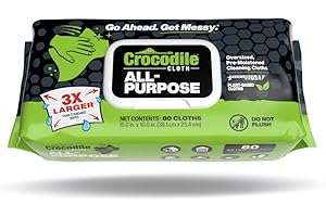 Crocodile Cloth All-Purpose Cleaning Wipes – 80 Count, 15"x10" Extra Large Plant-Based Disposable Cloths – Moist, Absorbent, Safe on Skin, Multi-Surface Use