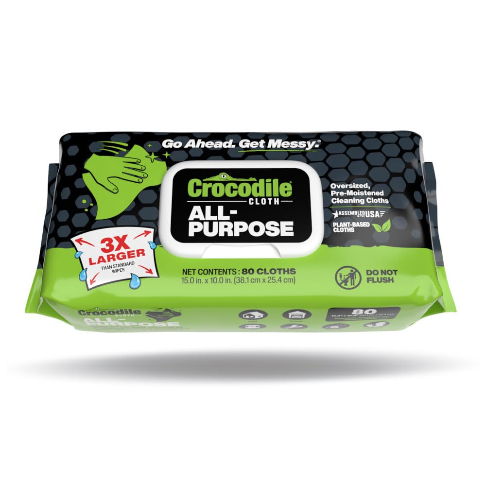 Photo 1 of Crocodile Cloth All-Purpose Cleaning Wipes – 80 Count, 15"x10" Extra Large Plant-Based Disposable Cloths – Moist, Absorbent, Safe on Skin, Multi-Surface Use