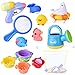 FUN LITTLE TOYS 9 PCs Baby Bath Toys with Ocean Animals Bath Squirters Toys, Stacking Cups, Water Blaster Toys, Watering Can, Fishing Net and Bath Toy Organizer Birthday Gift for Kids
