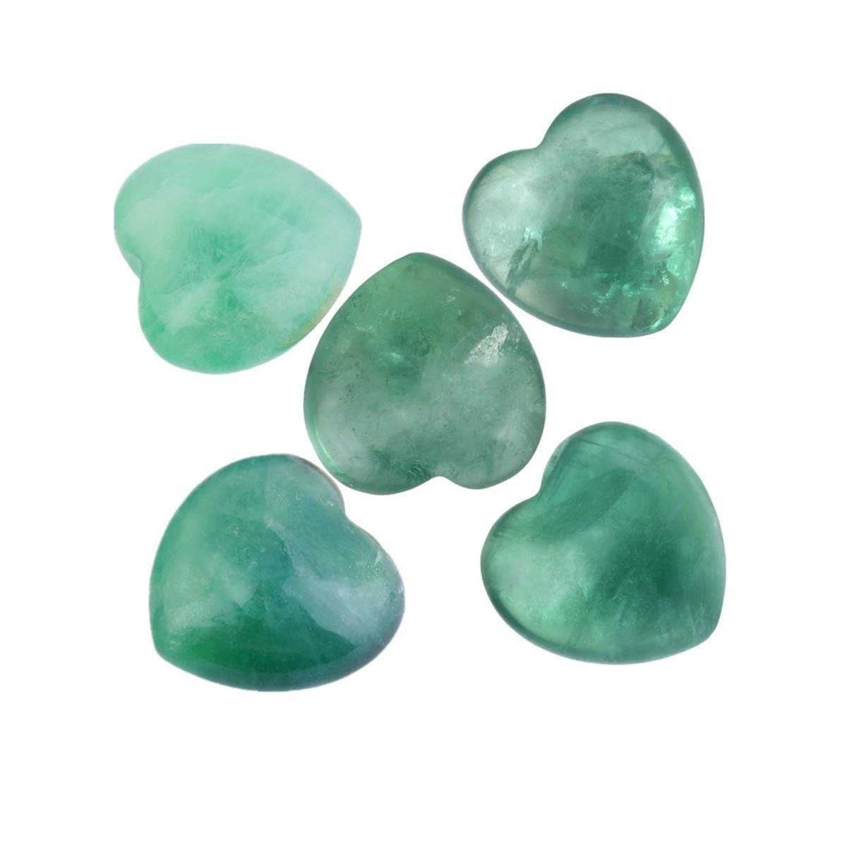 KYEYGWO Green Fluorite Puff Heart Healing Crystals Love Stone, Pocket Stones Palm Worry Stone for Reiki Meditation Balancing, 0.9" (pack of 5)