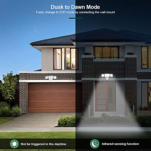 LED Security Lights, 35W Motion Sensor Light Outdoor, GLORIOUS-LITE 3 Head Flood Light with Dusk to Dawn Mode, 5500K-6000K, IP 65 Waterproof, ETL Certified for Garage, Yard, Porch, Entryways - White