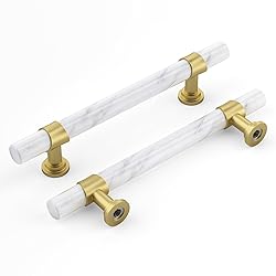 Rergy 10 Pack Gold & Marble Drawer Pulls, 5 Inch