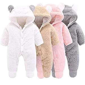 Haokaini Kruippakje met capuchon voor baby‘s, berenkruippakje uit katoen en fleece