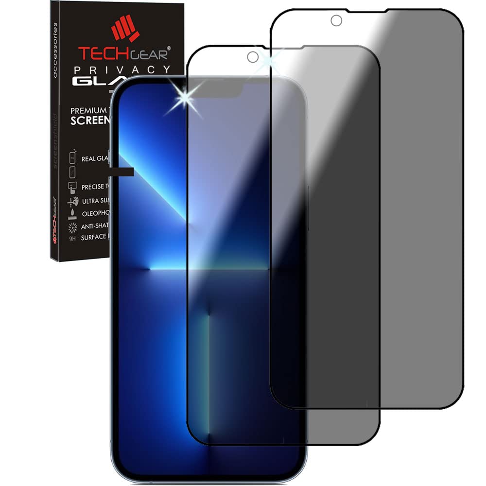 TECHGEAR [2 Pack Anti Spy Screen Protector for iPhone 14 Plus, iPhone 13 Pro Max, PRIVACY Filter Genuine 3D Tempered Glass Full Screen Protector Compatible with iPhone 13 Pro Max, iPhone 14 Plus 6.7"