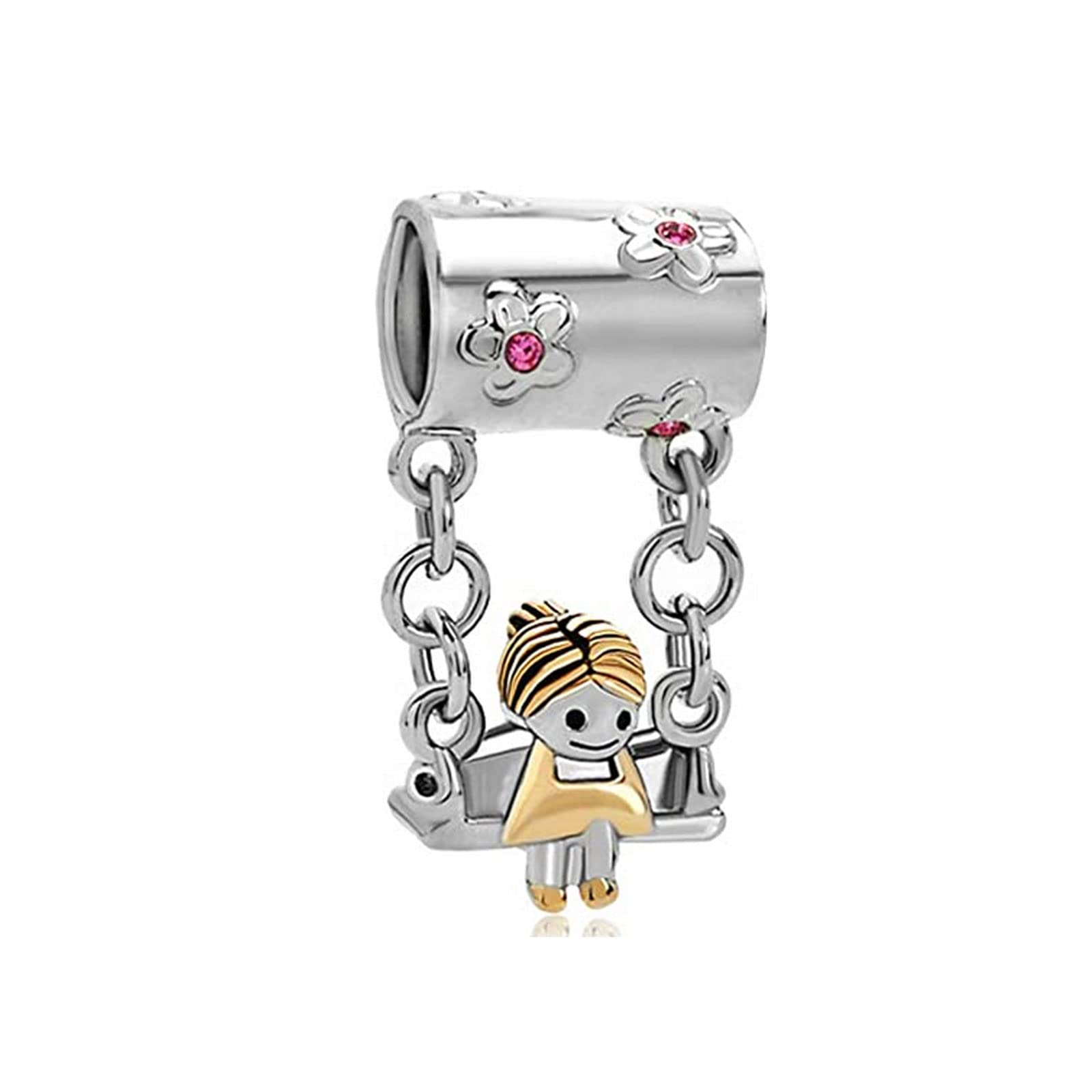 KunBead Jewelry Women Girls Swing Mothers Day Bead Charms Compatible with Pandora Bracelets