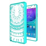 Galaxy Note 4 Clear Case with HD Screen Protector, AnoKe [Scratch Resistant] Colors Mandala flower Acrylic Hard Rubber TPU Bumper Hybrid Slim Fit Case For Samsung Galaxy Note 4 -TM CH Mint