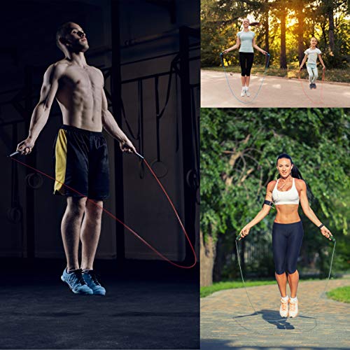 VOXLOVA Weighted Speed Jump Rope - Removable Weights, Adjustable Wire Steel Cable, Memory Foam Handles, Professional Skipping Rope for Cardio Fitness Workouts (9.5oz Weight bar-Black)