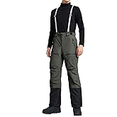 Pioneer Camp Mens Snow Ski Pants Waterproof Insulated Fleece Lined Snowboard Hiking Outdoor Zipper Bottom Leg With Suspenders