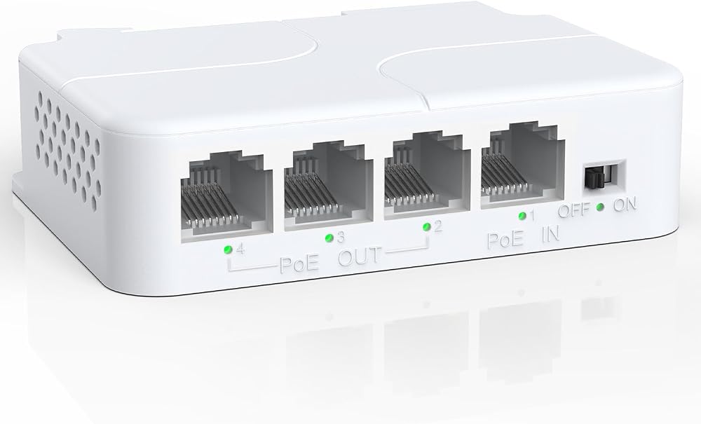 YuanLey 4 Port PoE Extender 3 Out 802.3af/at 100Mbps 100m Wall Din Rail