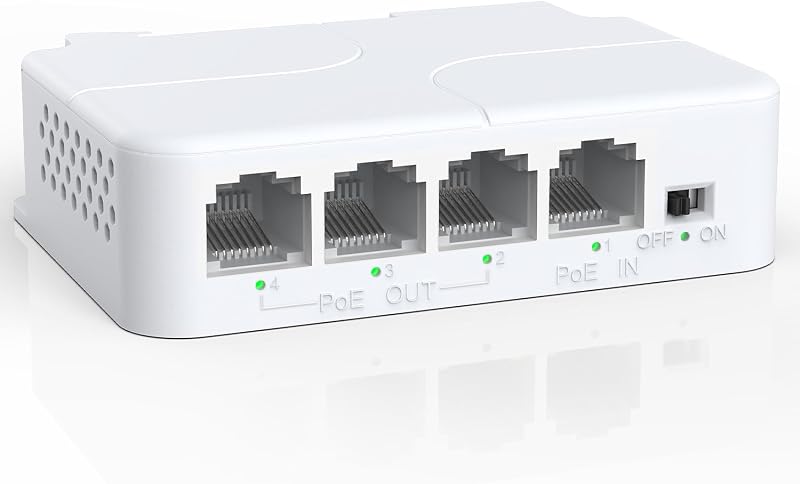YuanLey 4 Port PoE Extender 3 Out 802.3af/at 100Mbps 100m Wall Din Rail