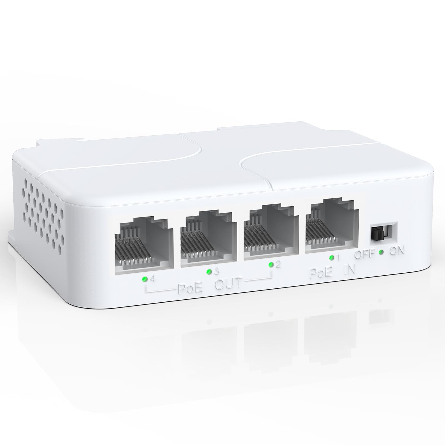 YuanLey 4 Port PoE Extender with 3 PoE Out, IEEE 802.3af/at Mini 4 Channel Repeater 100Mbps, Wall and Din Rail Mount Passthrough Amplifier/Booster, Plug and Play