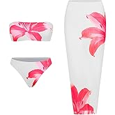 ZAFUL Womens 3pcs Bikini Swimsuits Bandeau 3 Piece Swimwear High Cut Bikini Sets with Long Sheer Coverup Dress