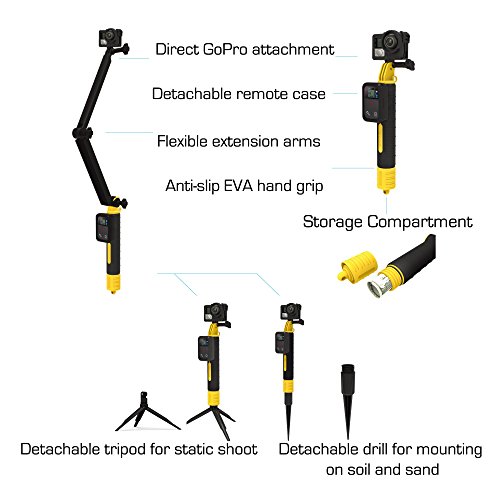 WoCase OceanPole (Pro Edition) GoPro Handle Floating Hand Grip for GoPro HERO4 HERO3+/3/2/1 Cameras for ALL water sports (Scuba Diving /Storage Compartment/Lost Preventing Wrist strap/Portable with Carabiner)