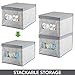 mDesign Large Soft Stackable Fabric Baby Nursery Storage Organizer Holder Bin Box with Front Window/Lid for Child/Kids Bedroom, Playroom, Classroom, Lido Collection, 4 Pack, Gray