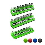 Olsa Tools Magnetic Socket Organizer | 3 Piece Socket Holder Kit | 1/2-inch, 3/8-inch, 1/4-inch Drive | SAE Green | Holds 68 Sockets | Premium Quality Tools Organizer
