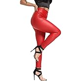 FITTOO Women's Faux Leather Pants High Waisted Pu Leggings Stretchy Black Tights