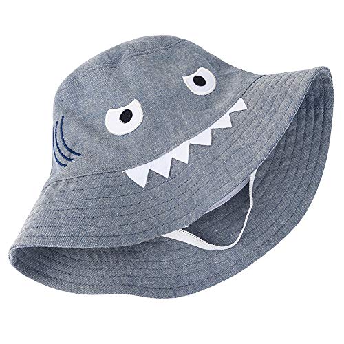Baby Animal Sun Hat - Toddler Kids Boys Breathable Cartoon Summer Sun Protection Bucket Hat(Grey Shark,50cm) - Thumbnail 3