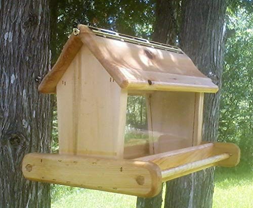 Rustic cute large handmade hanging, cedar wood, square bird feeder, TBNUP #1H - Thumbnail 2