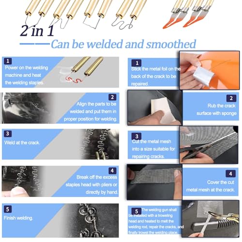 220W 2 in 1 Plastic Welding Machine with 800pcs Welding Nails (6 Models), Car Bumper Repair Kit with 56pcs Welding Rods, Used for Plastic Welding (Black)
