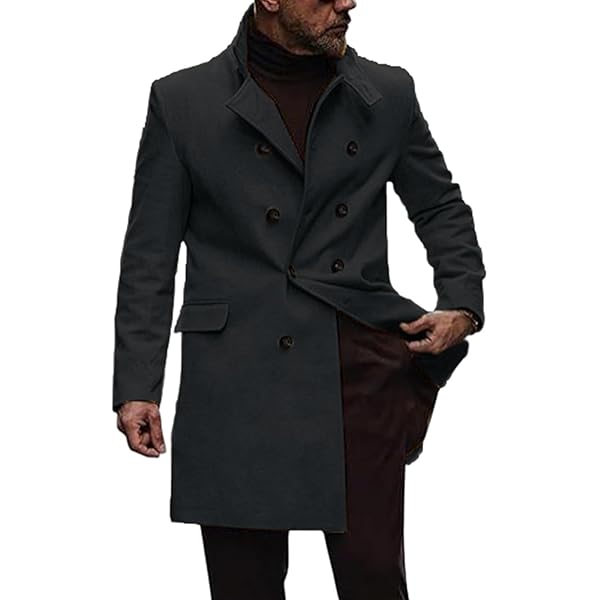Amazon.com: Thatrich Classic Trench Coat Men Double Breasted Pea