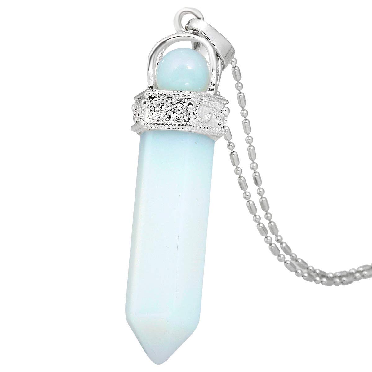 Nupuyai Opalite Crystal Point Pendant Necklace for Women, Vintage Hexagonal Stone Pendulum Pendant with Chain