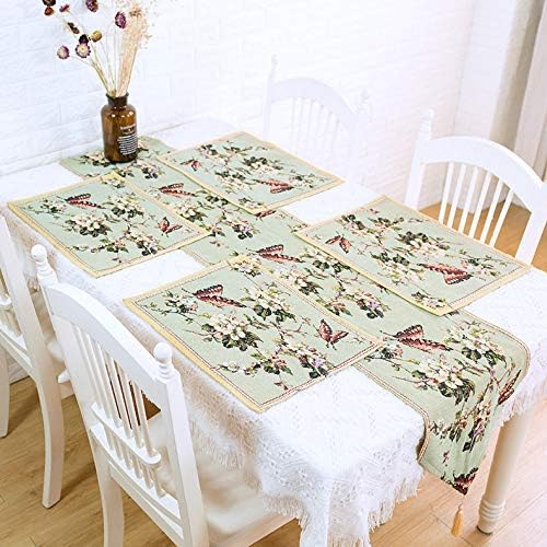 Table Runner And Placemats Set For 6,Butterfly Plum Vintage Stylish Stain Waterproof And Oil Protection Dining Decoration For Wedding Dinner Party Washable Coffee Table Home Living Room Table Runn