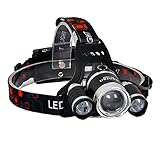 BenRan HEADLAMPS CREE 3 T6 5000 Lumen Adjustable Focus Zoom Lights Lamp,Headlight Bicycle LED Flashlight,4 Modes,USB Rechargeable Batteries,Adjustable (silvery Zoom Lights)