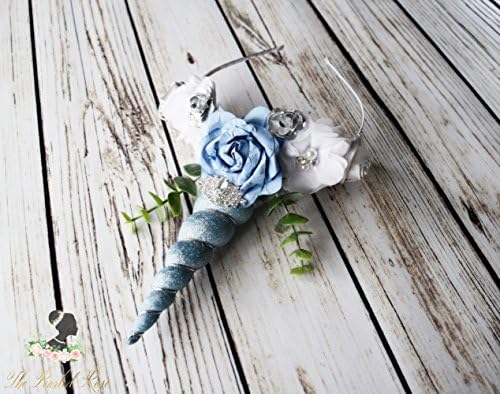 Handcrafted Woodland Blue White and Silver Unicorn Horn Headband - Unicorn Costume Accessory - Adult Unicorn Horn - Winter Rose Headband