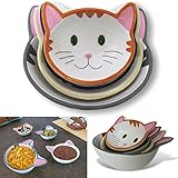 Culinary Chef Cat Cat Measuring Cups/Ceramic Baking Bowls Set Nested Cute Happy Kitten Faces Makes Perfect Novelty Gift for Cat and Food Lovers