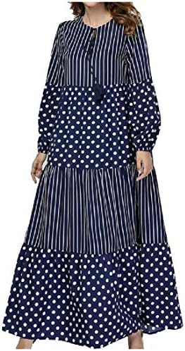 XINHE Women Middle East Kaftan Abaya Jilbab Muslim Polka Dot Arabic Maxi Dress