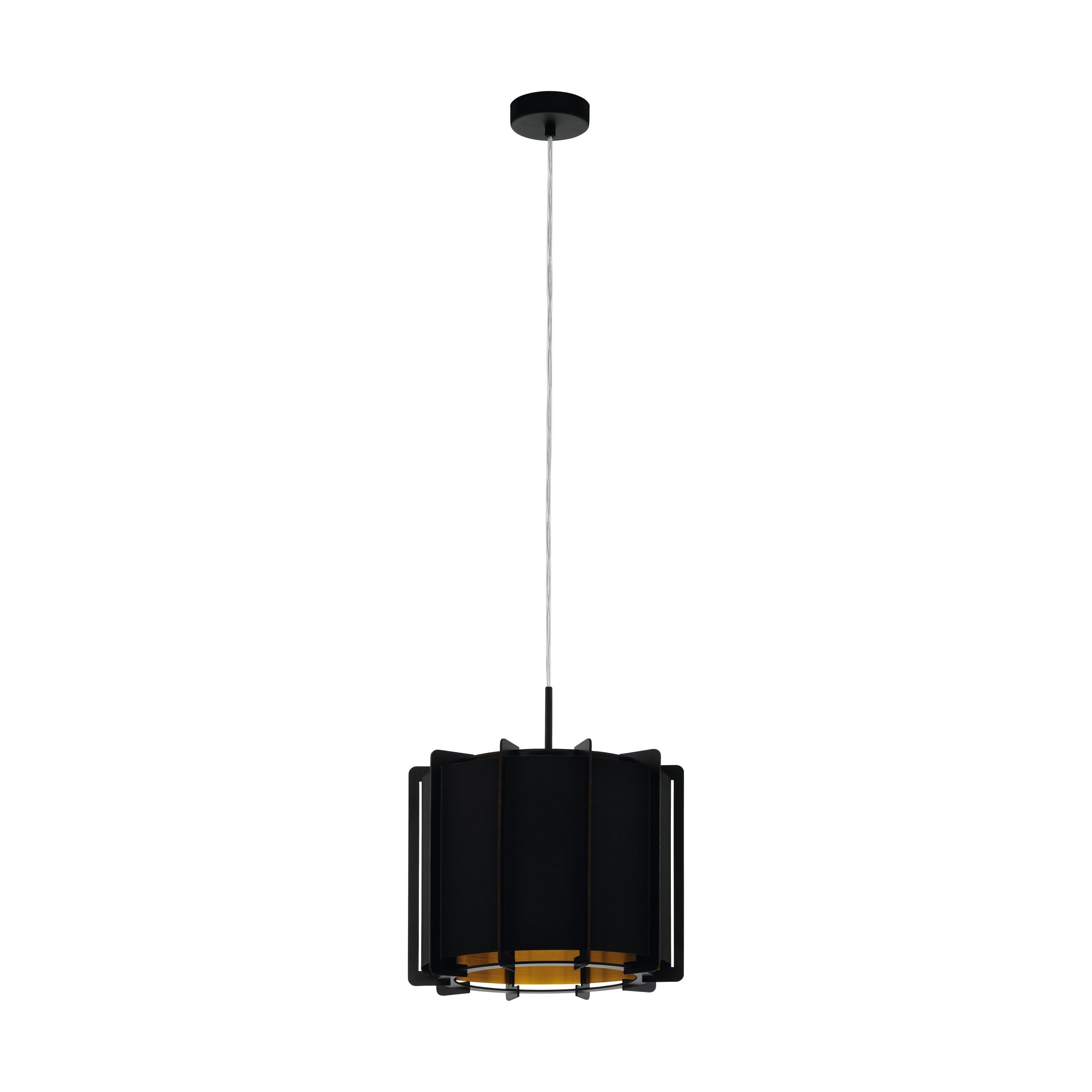 EGLO Pineta Pendant Light, 1 Bulb Modern Pendant Light Made of Steel, Wood and Textile in Black, Gold, Dining Table Lamp, Living Room Lamp Hanging with E27 Socket, Diameter 33 cm