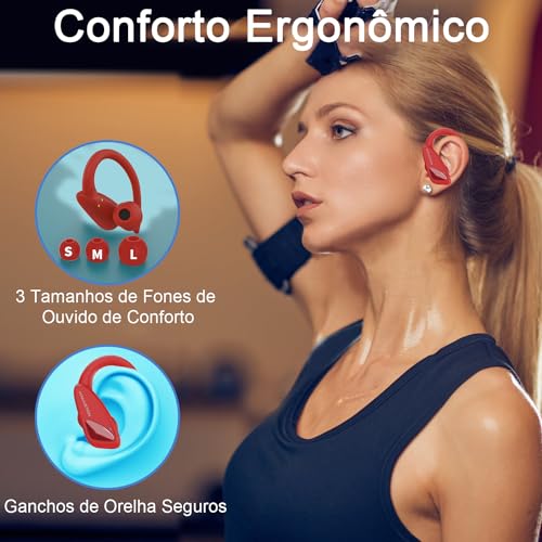 H'MASTON Fone de Ouvido Sem Fio Esportivo Fone BLuetooth 5.3 Tws Cancelamento de Ruído Com Microfone e Led Display Compatível com Sumsung (Retrô-RS-53 UP, Preto)