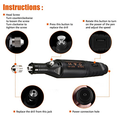 ARTISTORE Drilling And Polishing Machine Pen 9-12VDC Adjustable Rotating Speed Engraver Pen Carve Tool 14-Pcs Electric Grinder Rotary Tool and Accessories Kit For Small Objects Carved Polished