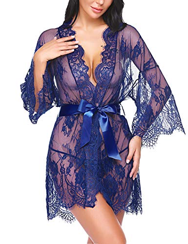 Avid-Love--Vestito-da-donna-Gown-corto-lingerie-Kimono-punta-continuare-a-maniche-trasparente-Robe-Mesh-con-cintura-e-G-String-Bikini-Cover-Up-punta-estivo-Bat-continuare-a-maniche