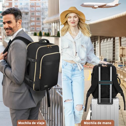 ETRONIK for New Ryanair Cabin Bags 40x30x20 Underseat, 24L Travel Backpack Cabin Size Hand Luggage Bag, Wizzair Water Resistant Carry on Bag, Black & Golden, Classic