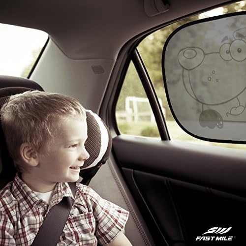 Car Sun Shade (2 Pack) - Universal Static Cling Sunshade for Baby with Dog Design - Protect Your Child or Pet from UV rays! Easy installation without suction cups - 100%